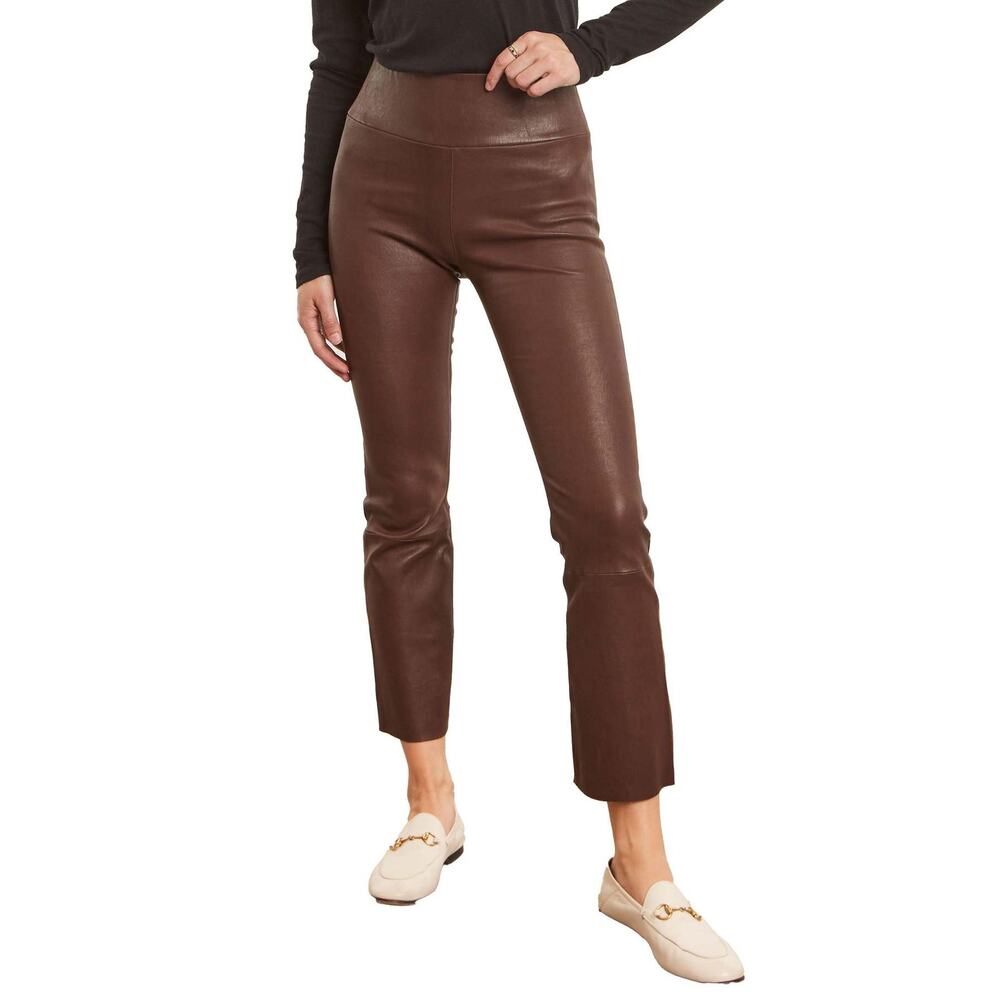 SPRWMN Crop Flare Chocolate Brown 100% Leather High Waist Edgy SZ M